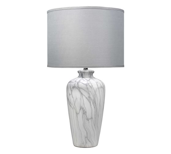 Pottery Barn COVELLO TABLE LAMP marbled gray white ceramic base glam table lamp