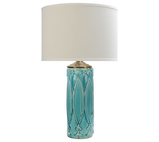 Pottery Barn SOTO TABLE LAMP Turquoise ceramic glam table lamp