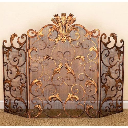 Dr. Livingstone I Presume Antique Gold Acanthus Leaf Accent Fireplace Screen