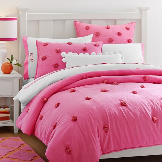 Crinkle Puff Quilt + Sham, Bright Pink. PB Teen