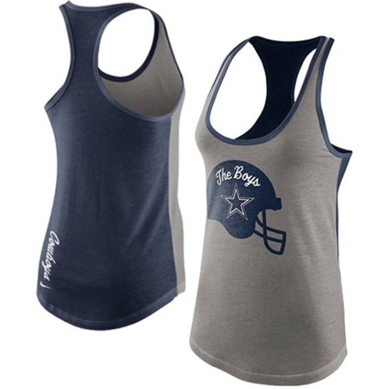 Nike Dallas Cowboys Ladies Helmet Tri-Blend The Boys Tank Top- Gray/Navy Blue