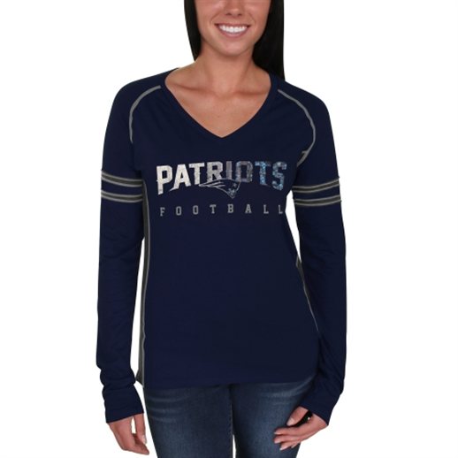 Majestic New England Patriots Women's Navy Blue Deep Fade Route Long Sleeve T-Shirt