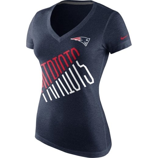 Nike New England Patriots Ladies Faster Tri-Blend V-Neck T-Shirt - Navy Blue