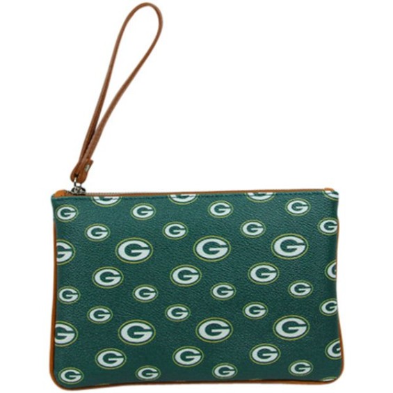 Anastasio Moda Green Bay Packers Ladies Tailgate Kelly Leather Wristlet - Green