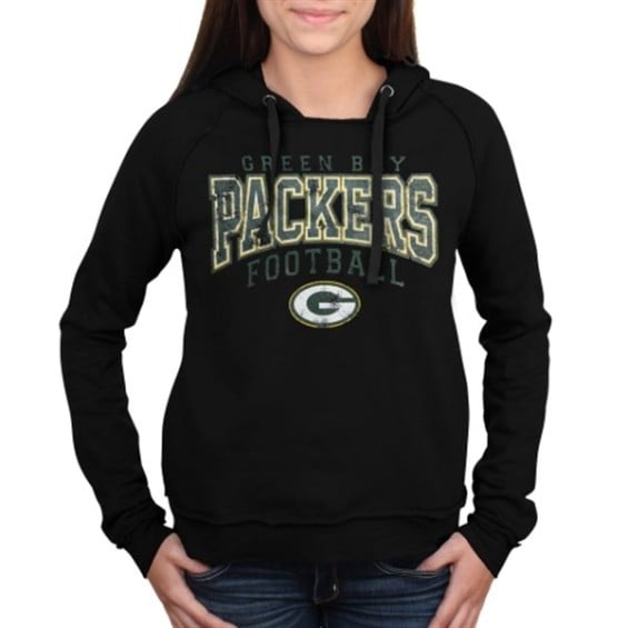 5th & Ocean by New Era Green Bay Packers Women's Black Pullover Hoodie