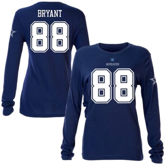 Dez Bryant Dallas Cowboys Women's Navy Blue Name & Number Long Sleeve T-Shirt