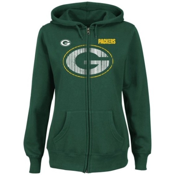 Majestic Green Bay Packers Ladies Green Buttonhook Hooded Sweatshirt