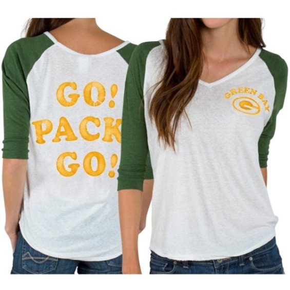 Junk Food Green Bay Packers Women's White Victory Tri-Blend V-Neck Three-Quarter Sleeve T-Shirt