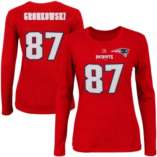 Majestic Rob Gronkowski New England Patriots Women's Red Fair Catch Long Sleeve T-Shirt