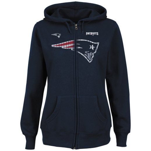 Majestic New England Patriots Ladies Navy Blue Buttonhook Hooded Sweatshirt