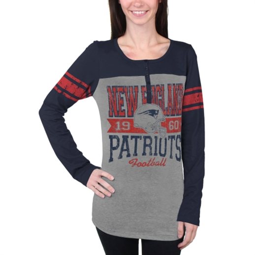 New Era New England Patriots Women's Gray/Navy Blue Tri-Blend Henley Long Sleeve T-Shirt