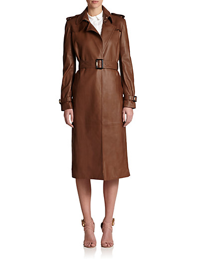 Burberry London Cullingham Leather Trench Coat in Dark Umber