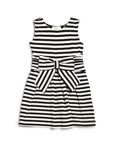 Kate Spade New York Toddler's & Little Girl's Bow Front Striped Knit Dress in Black and White