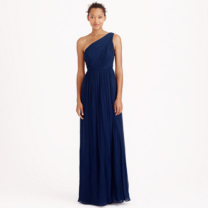 J.Crew KYLIE LONG One Shoulder DRESS IN SILK CHIFFON item 04988 in Dark Cove