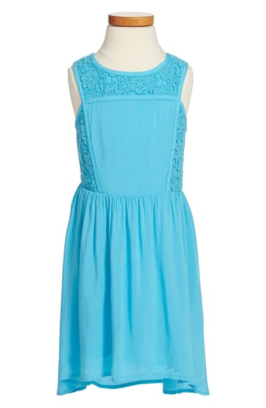 Ella Moss 'Primrose' Sleeveless Crochet Dress (Little Girls) in Aqua