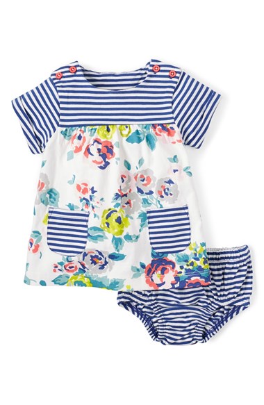 Mini Boden 'Hotchpotch' Dress & Bloomers (Baby Girls) in Stripe and Floral Print Blue Multi