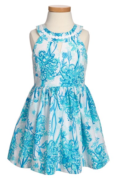 Lilly Pulitzer® 'Claude' Floral Print Sleeveless Dress (Little Girls & Big Girls) in Resort White Back It Up