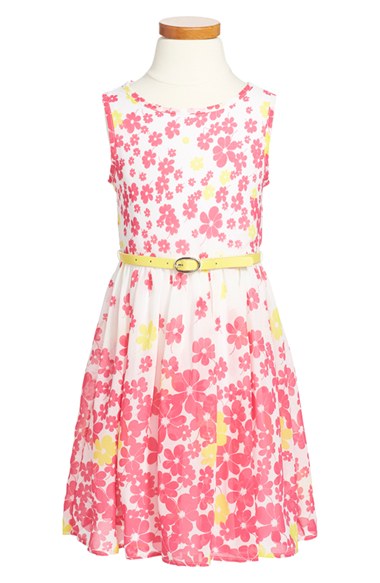 Us Angels Sleeveless Floral Print Dress (Toddler Girls & Little Girls) in Fuchsia 