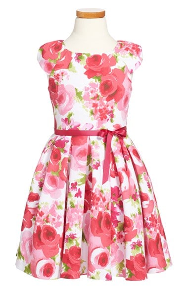 Luli & Me Floral Print Cap Sleeve Dress (Toddler Girls, Little Girls & Big Girls) in Fuchsia