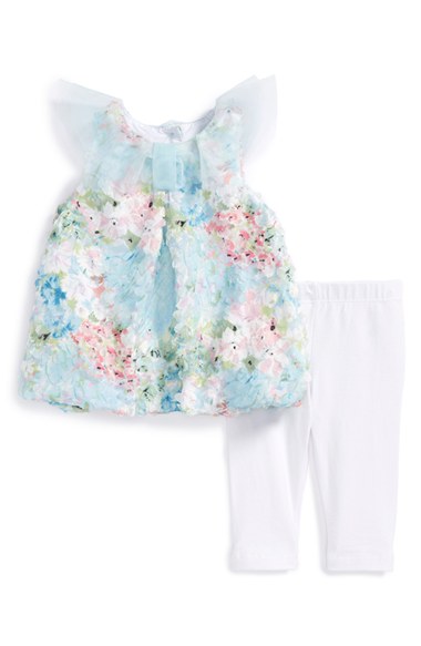Pippa & Julie Floral Print Soutache Bubble Tunic & Leggings (Baby Girls)