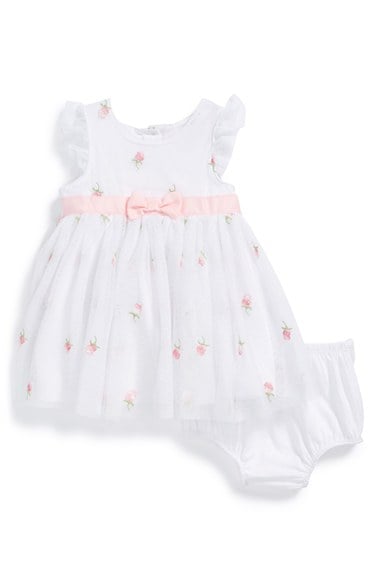 Little Me 'Ballet' Embroidered Flutter Sleeve Dress (Baby Girls)
