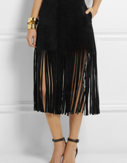 VALENTINO Fringed suede mini skirt