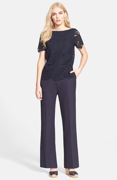 Tory Burch Lace Bodice Jumpsuit in Medium Navy Blue