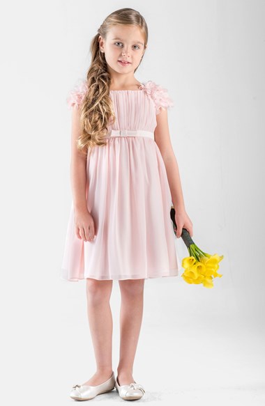 Us Angels Petal Sleeve Dress (Little Girls) in Blush Pink
