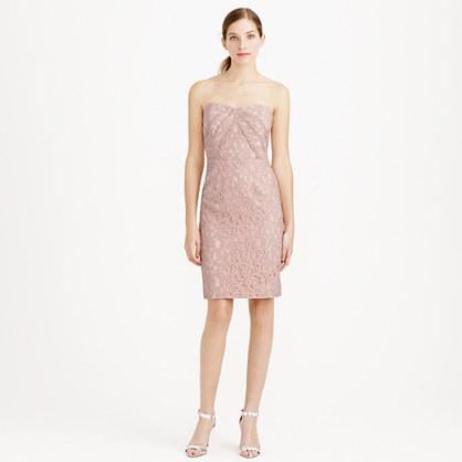 J.Crew KELSEY STRAPLESS DRESS IN LEAVERS LACE item b7678 in Light Mauve Bridesmaid