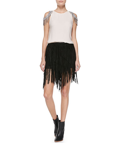 Haute Hippie Asymmetric Fringe Skirt