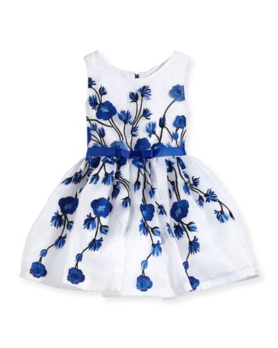 Zoe Embroidered Rose Tulle Dress, Royal/White, Size 2-6X in Royal Blue and White