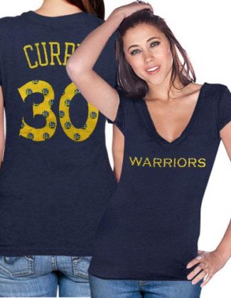 Stephen Curry Golden State Warriors Ladies Name and Number Premium Tri-Blend T-Shirt - Navy Blue