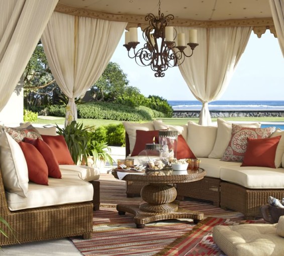 BUILD YOUR OWN - PALMETTO ALL-WEATHER WICKER ROUNDED SECTIONAL COMPONENTS - HONEY | POTTERY BARN