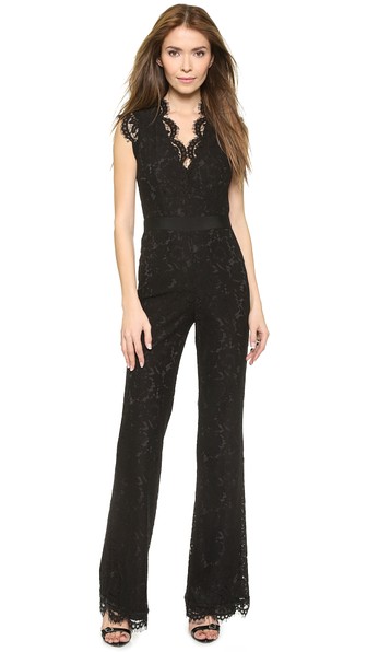 Rachel Zoe Reese V Neck Lace Jumpsuit in Black