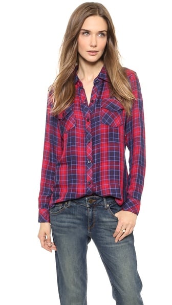 RAILS Kendra Long Sleeve Plaid Button Down Shirt in Candy Apple/Navy