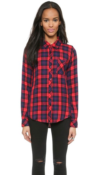 RAILS Hunter Button Down Plaid shirt in indigo and scarlet. 