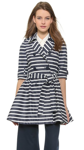 RED Valentino Striped Trench Coat in Sky Blue