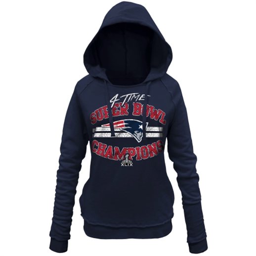 5th & Ocean by New Era New England Patriots Women's Navy Blue Super Bowl XLIX Champions Multi Champs Pullover Hoodie