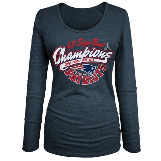 5th & Ocean by New Era New England Patriots Women's Navy Blue Super Bowl XLIX Champions Heathered U-Neck Long Sleeve T-Shirt