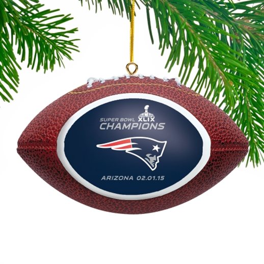 New England Patriots Super Bowl XLIX Champions Replica Football Holiday Ornament
