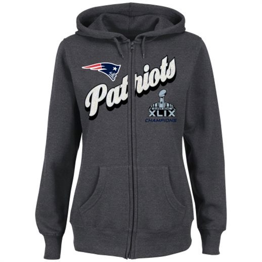 Majestic New England Patriots Women's Gray Super Bowl XLIX Champions Season Premium VII Full Zip Hoodie