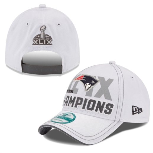 New Era New England Patriots Youth White Super Bowl XLIX Champions Trophy Collection Locker Room 9FORTY Adjustable Hat