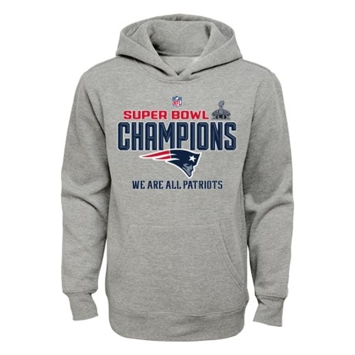 New England Patriots Youth Gray Super Bowl XLIX Champions Trophy Collection Locker Room Pullover Hoodie