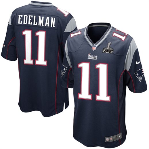 New England Patriots Julian Edelman Nike Navy Blue Super Bowl XLIX Game Jersey