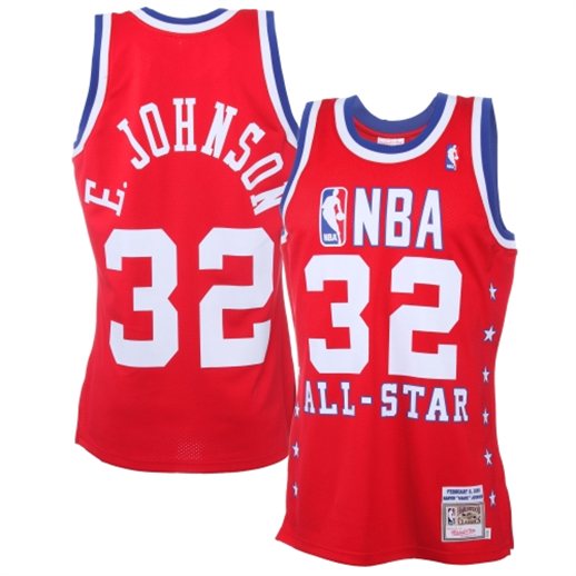 Mitchell & Ness #32 Earvin Magic Johnson Red 1990 All Star Game Authentic Basketball Jersey
