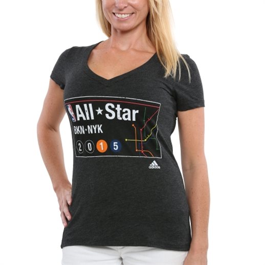NBA adidas Women's 2015 All-Star Game Tri-Blend V-Neck T-Shirt – Black