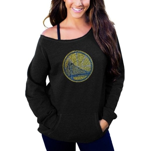 Cuce Golden State Warriors Women's Black Sideliner II Off The Shoulder Long Sleeve Top