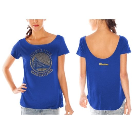 Golden State Warriors Women's Royal Blue Backtrack Rhinestone T-Shirt