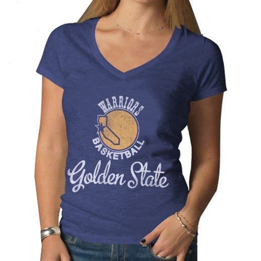 '47 Brand Golden State Warriors Women's Royal Blue Hardwood Classics Scrum V-Neck T-Shirt