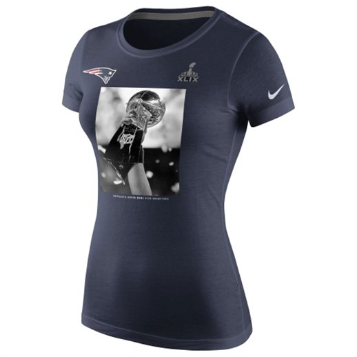 Nike New England Patriots Women's Navy Blue Super Bowl XLIX Champions Celebration Lombardi T-Shirt